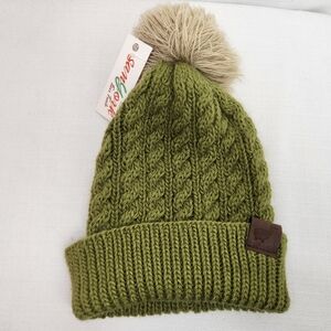 NEW Sanyork Green Cable Knit Pom Beanie 100% Alpaca Peru